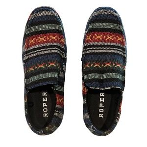 Roper Womens Navy Southwestern Aztec Serape Johnnie Slip-On Loafers Shoes Sz 9